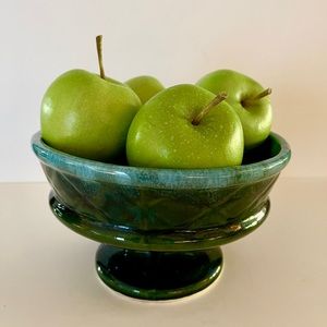 Vintage Hull Pottery Teal Green Pedestal Bowl